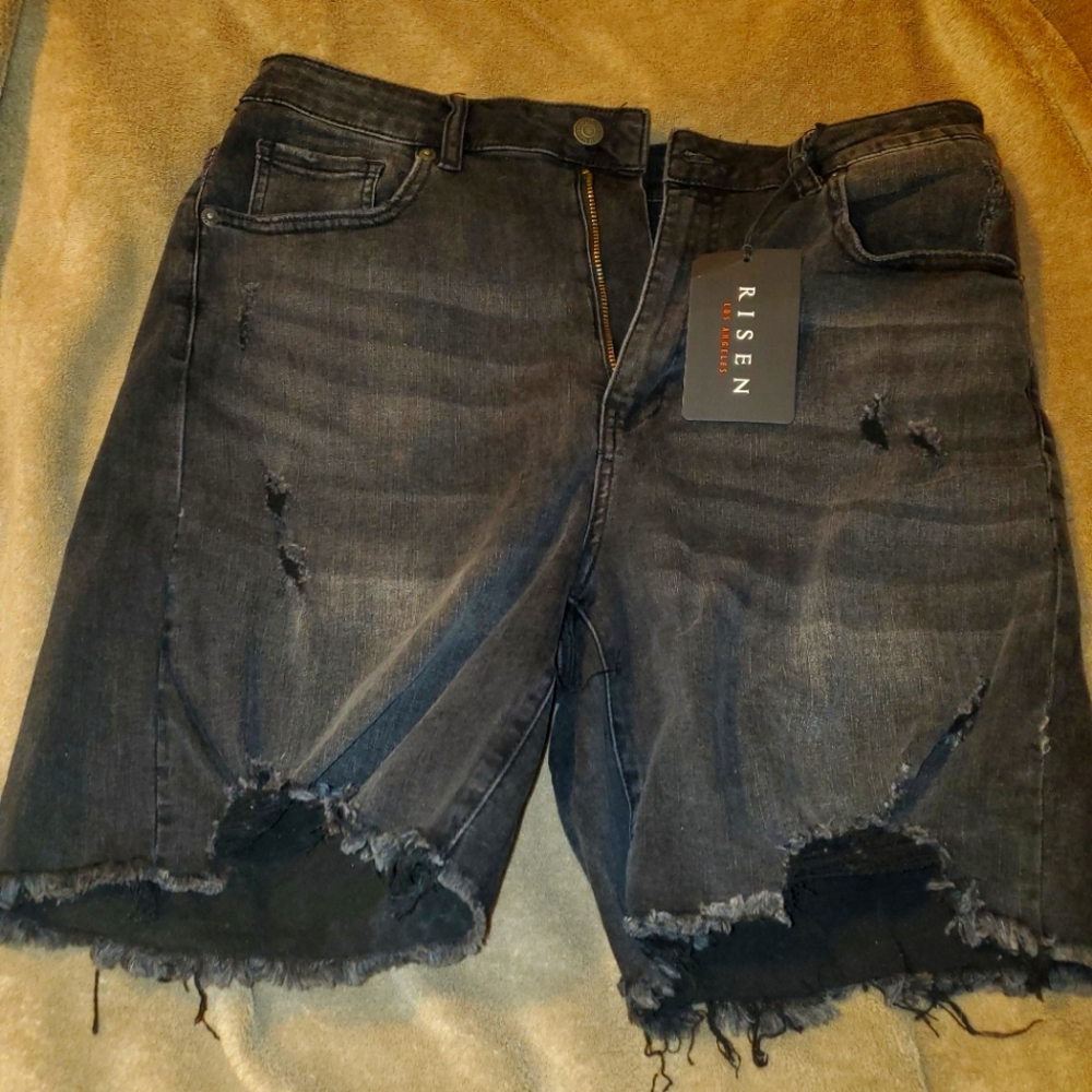 Black distressed longer shorts